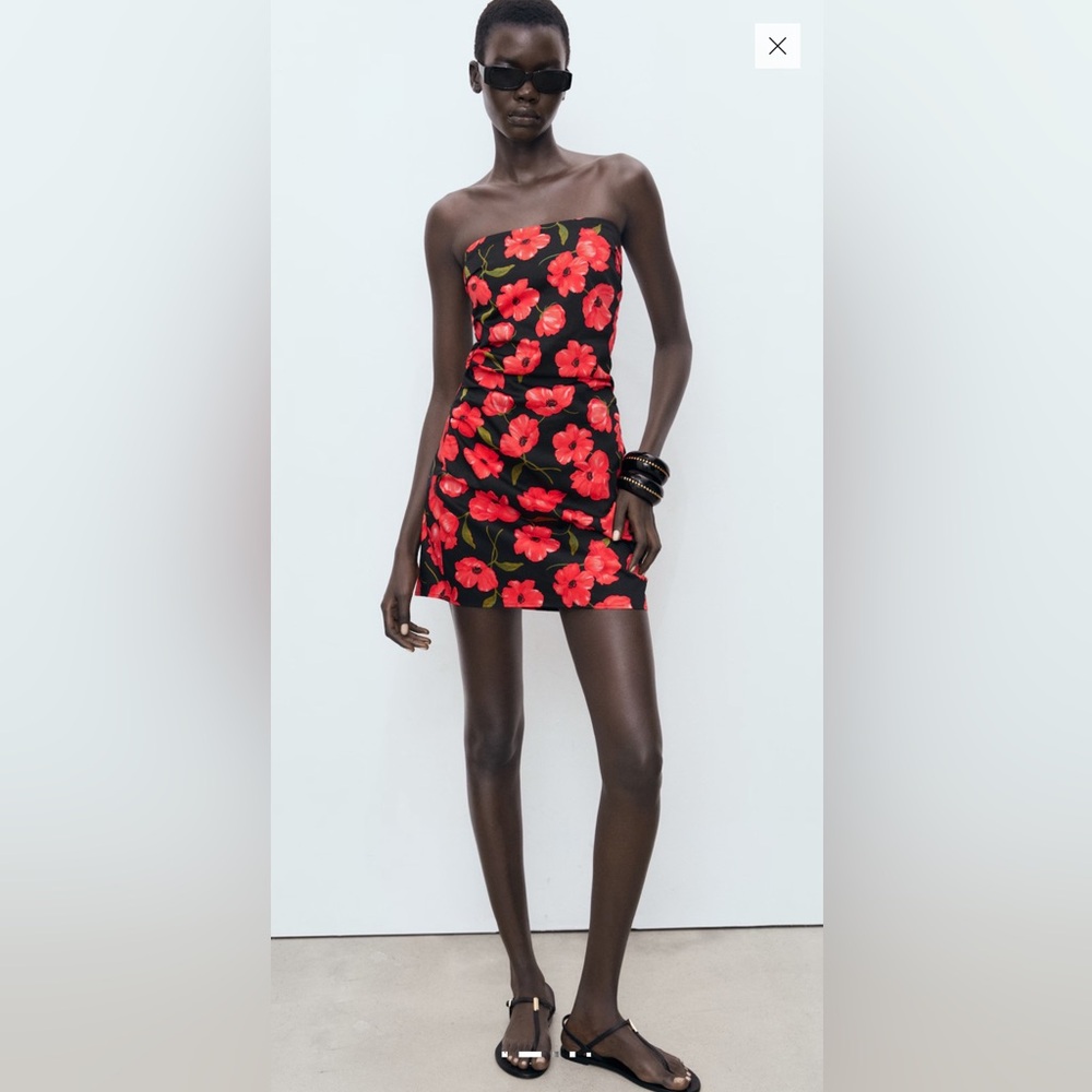 Mango Strapless Floral Dress
